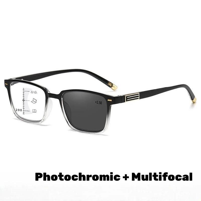Classic Square Frame Photochromic Reading Glasses Unisex Fashionable High-Definition Blue Light Blocking Presbyopia Glasses +4.0