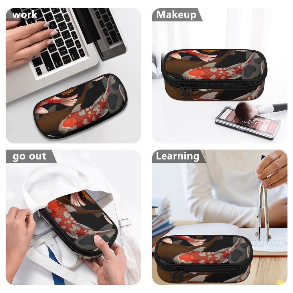 Pen Case 300D Polyester Multi Compartment Secure Zipper with Pen Slot Board Mesh Pocket and Large Storage Section for Students