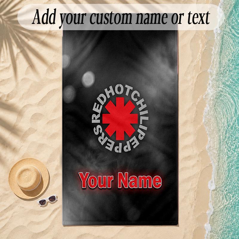 Beach TowelRed Hot Chili Peppers Custom Name Text Personalized Soft Towel for Beach Pool Indoor Home Decor Gift