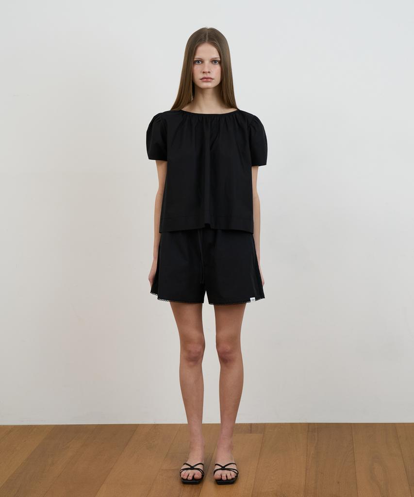 DEHEVE Volume Shirring Blouse [Black]