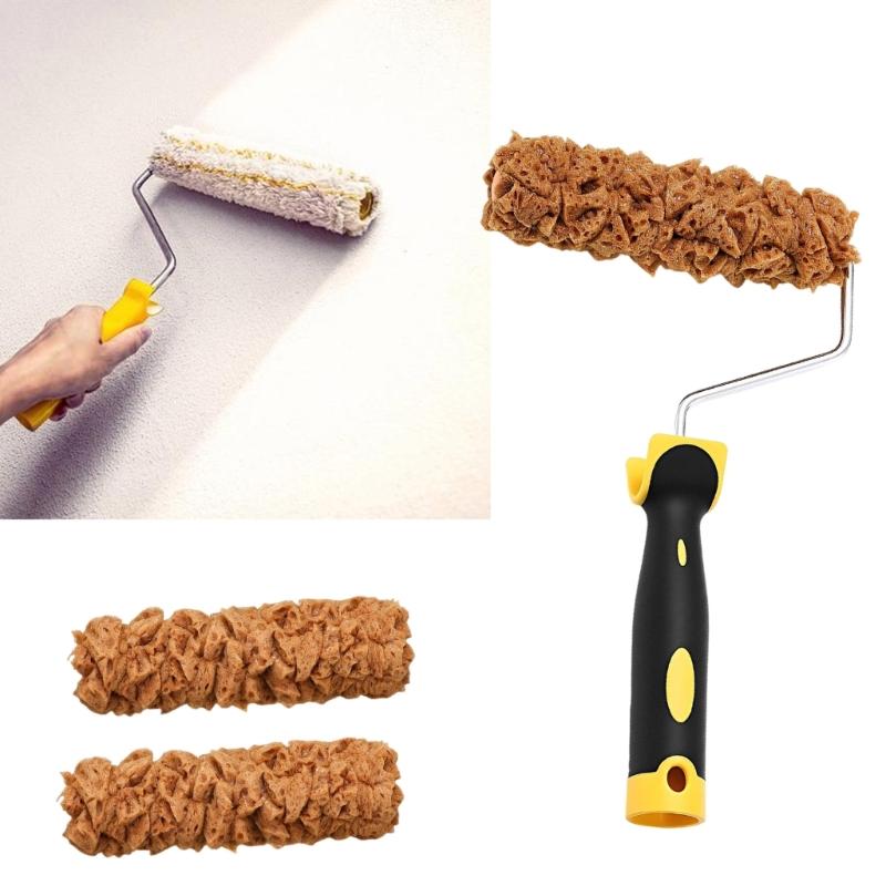 Complete Painting Set With 3 Drywall Texture Rollers and Roller Frame Convenient for Wall Surfaces Finishes Daily Use