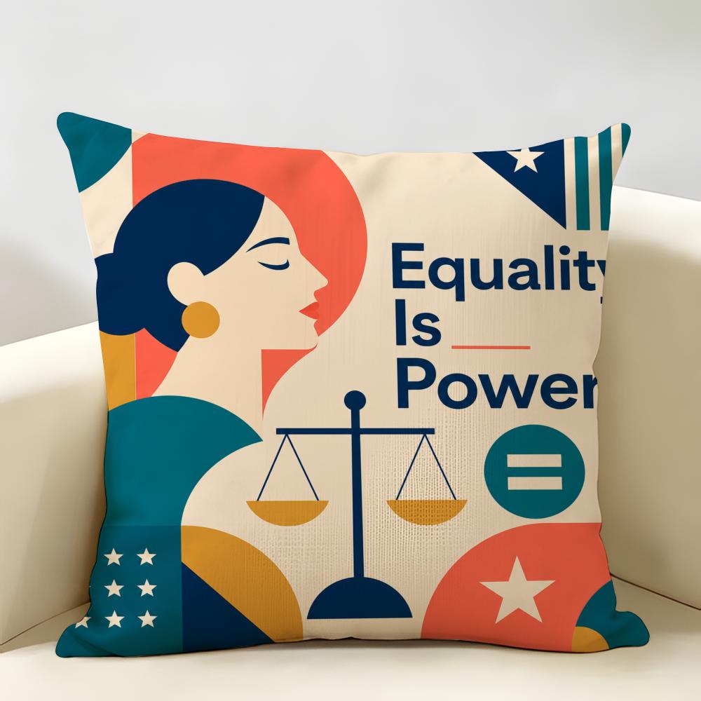Equality Is Power Cushion Cover Durable Hypoallergenic Organic Linen Pillow Cover Short Size Washable Skin-Friendly