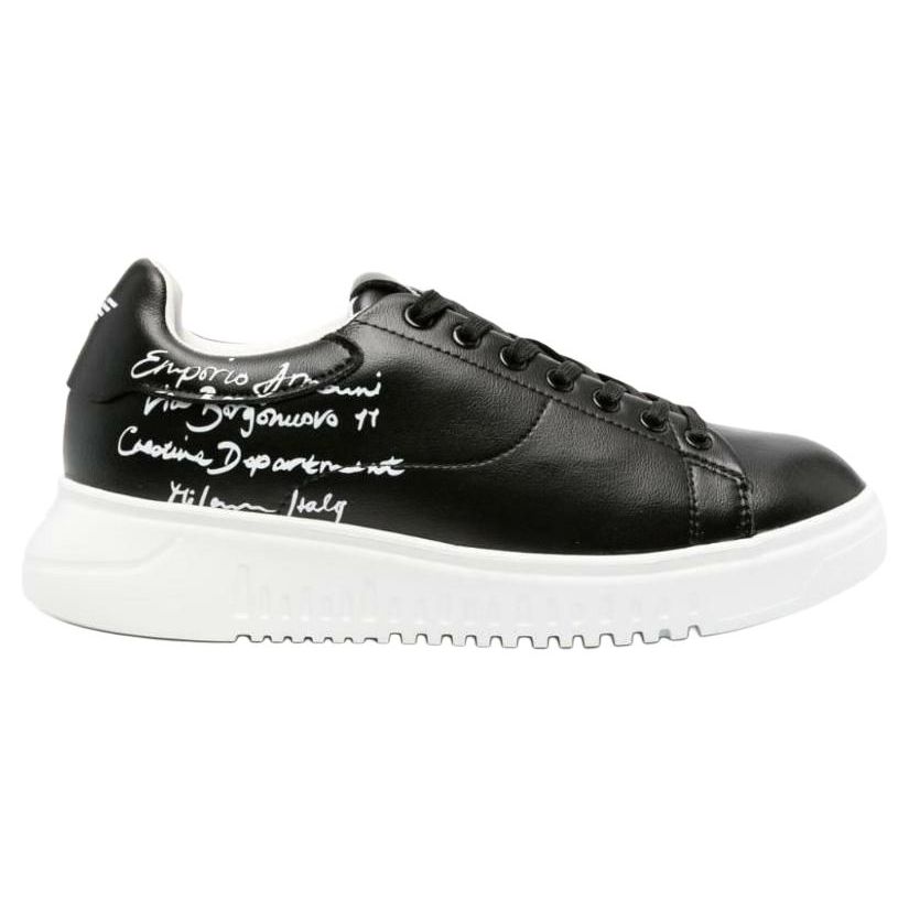 Emporio Armani Кожаные кроссовки на шнуровке с круглым носком и толстой подошвой, низкие, женские, черные X3X024XN894A120