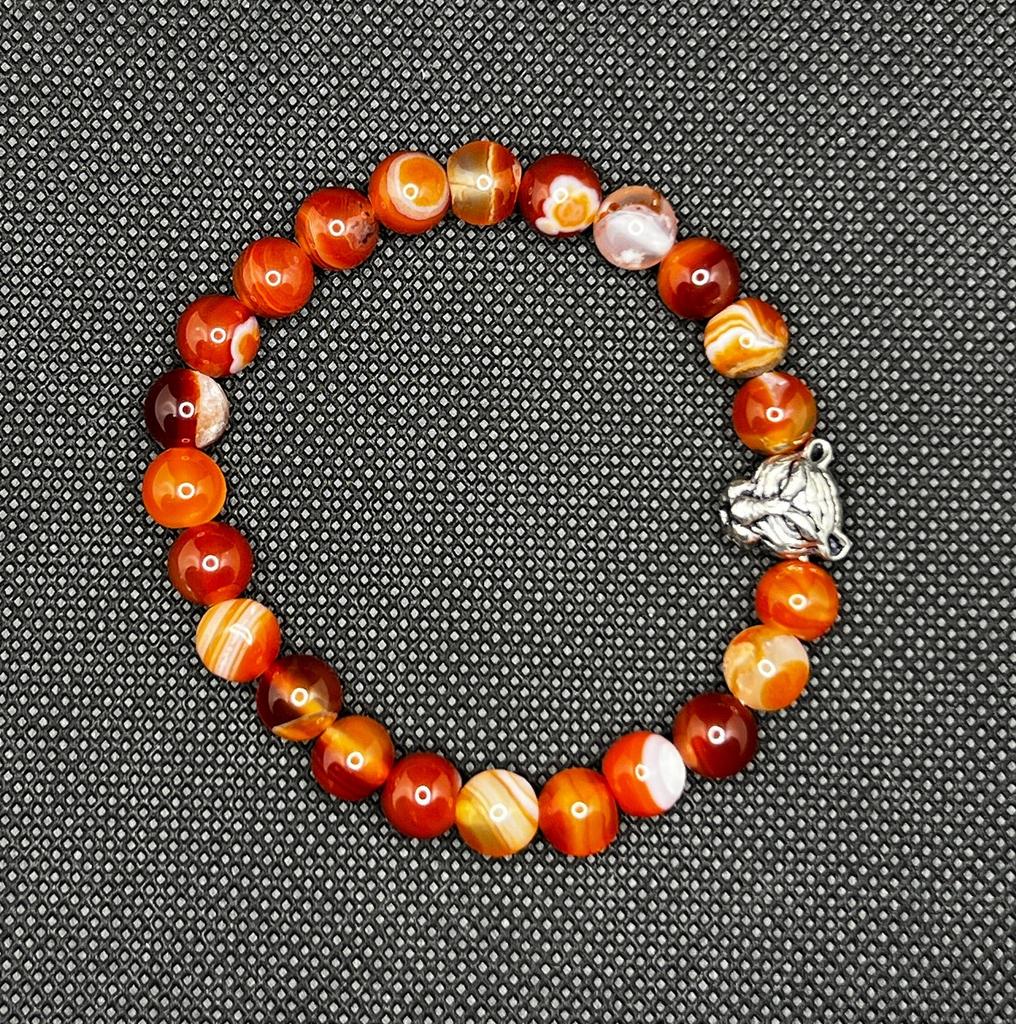 8mm Fiery Orange Gemstone Beads, Bracelet with Dragon Charm, Bold & Powerful Gemstone Style, Gift for Men's and Women's Gift