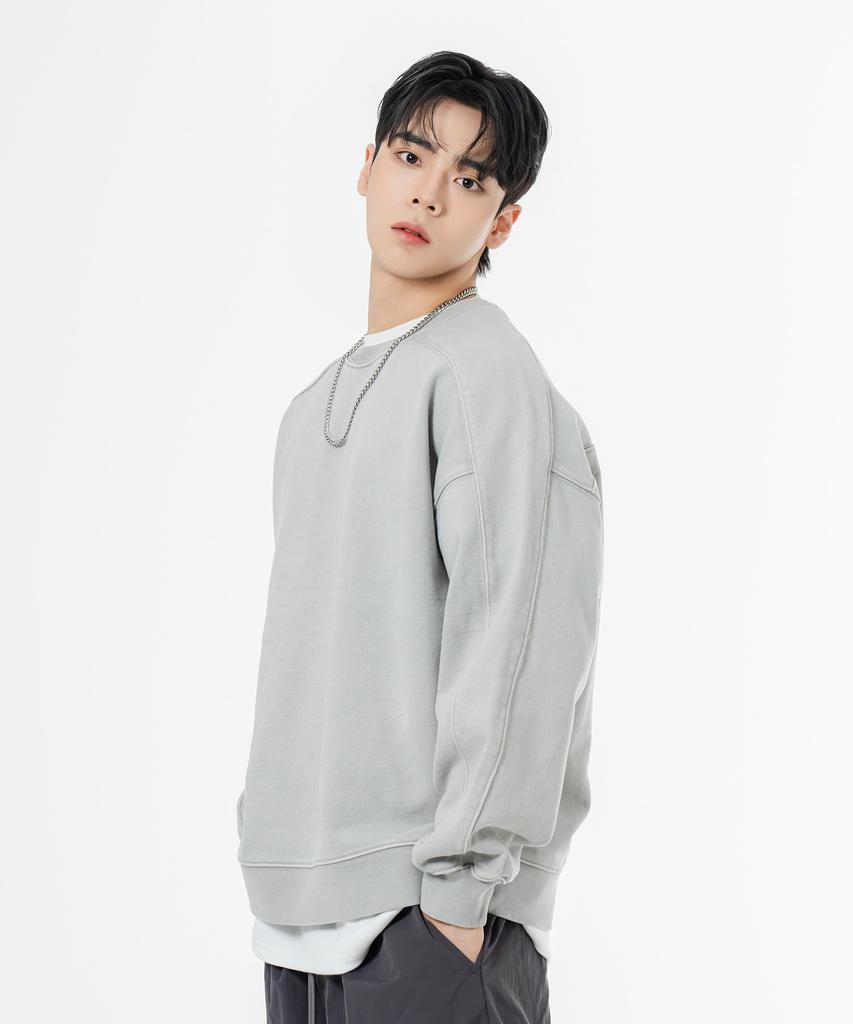 MOZMOZ Heavy Weight Pigment Back Embroidery Cutout Oversized Sweatshirt Gray