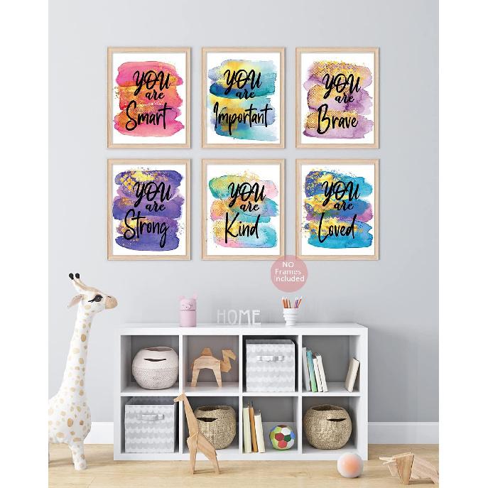 MTL HOE Girls' Room Art Prints - Positive Quotes Kids' Wall Art, Posters for Teen Girls' Bedroom, Nursery, Playroom (Set of 6, 8 x 10 In, Unframed)