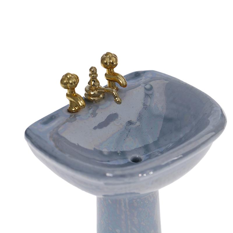 1:12 Dollhouse Miniature Blue Porcelain Bathroom Set Toilet Basin Bathtub