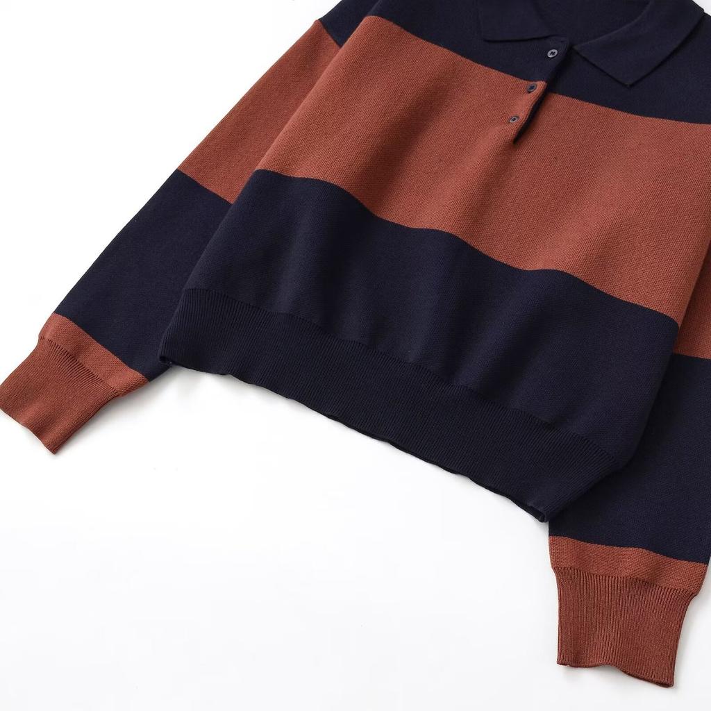 European and American style, new women's clothing, foreign style, long-sleeved striped POLO knitted sweater 5536216
