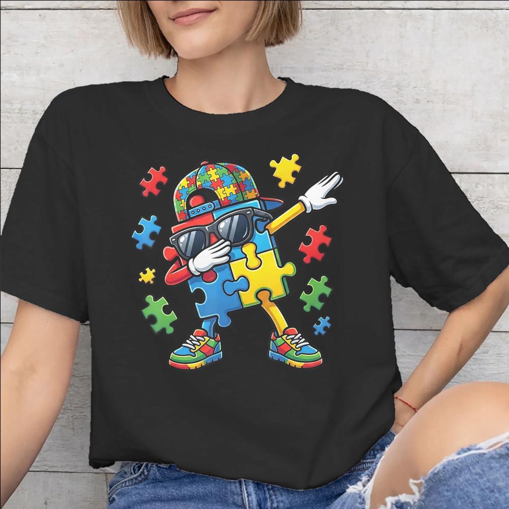 Dabbing Puzzle Autism Awareness Print T Shirts Men Women Pure Cotton Tee Shirt Clothes
