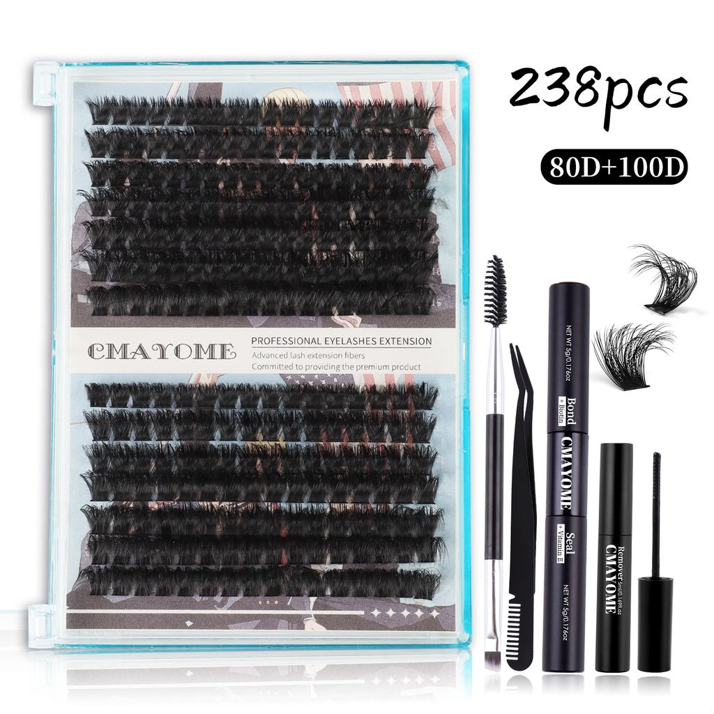 Diy False Eyelashes Single Tuft Of Hair 238 Tufts 80D + 100D Dense With Eyelash Glue Tool Set