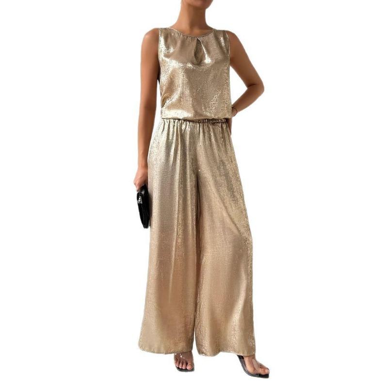 Женская мода летний безрукавка жилет топ высокая талия висячие широкие брюки