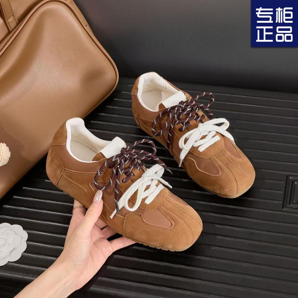 Niche Two-color Lace-up Flat Bottom 2025 Spring and Autumn New Casual Fashion Women's Shoes Versatile Simple Hip-hop Style Moral Training Shoes