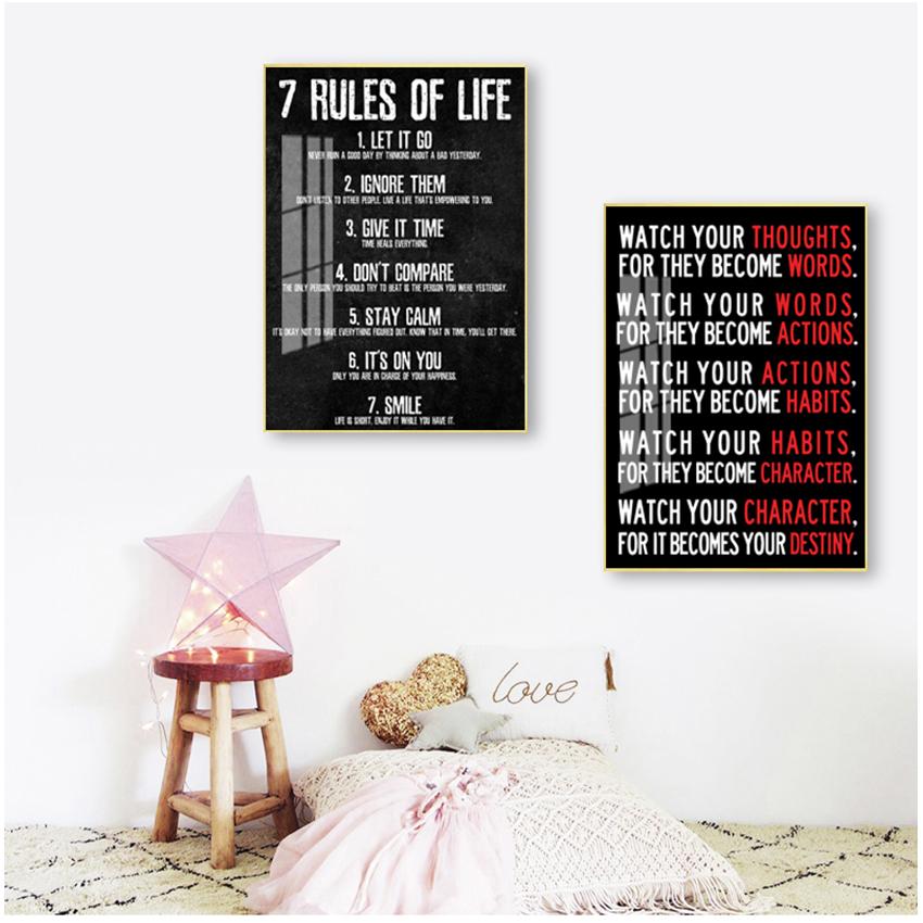 Картина для спальни, класса, домашнего офиса, 7 правил жизни, следите за своими мыслями, мотивационный плакат и печать на холсте