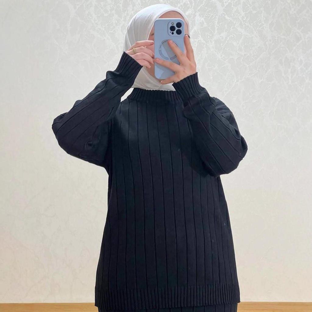 Женский вязаный костюм свободного кроя на осень 2025 года - Повседневный свитшот с круглым вырезом и длинным рукавом