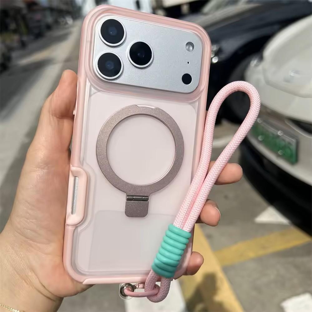 Роскошный матовый противоударный чехол с магнитной зарядкой Ott для iPhone Air 17 16 15 14 Plus Pro Max из TPU+PC с подставкой и ремешком для руки