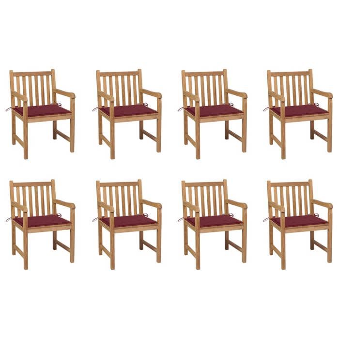 Maison Exclusive - Chaises de jardin lot de 8 avec coussins bordeaux Bois de teck