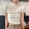 Summer Pleated Knitted Women Blouses Short Sleeve Slim Casual Shirt Female Fashion Solid Cropped Tops Women Clothing 25243