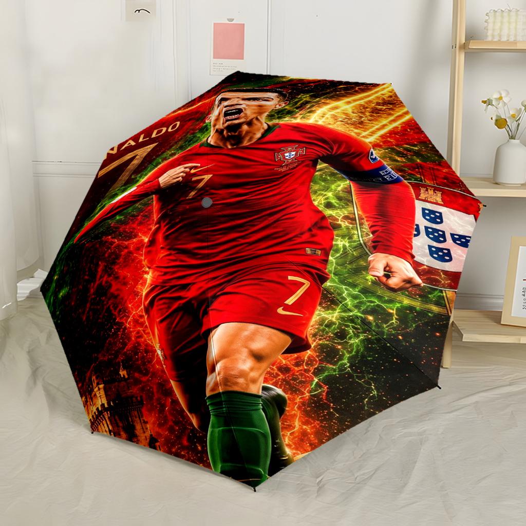 Cristiano Ronaldo Celebration Compact Travel Automatic Umbrella Sturdy 8-Rib Shaft Durable Plastic & Iron for Outdoor Daily Use