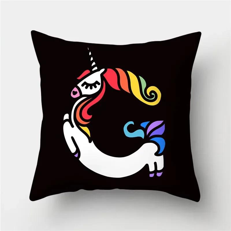 Буквы Единорог Наволочка Полиэстер Принт Наволочка Диван Декор Подушка Дом
