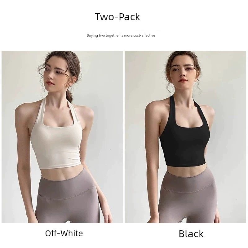 2026 New European and American Style Sexy Halter Neck Women's Push-Up Running Fitness Bra Outerwear Waist-Cinching Yoga Tank Top