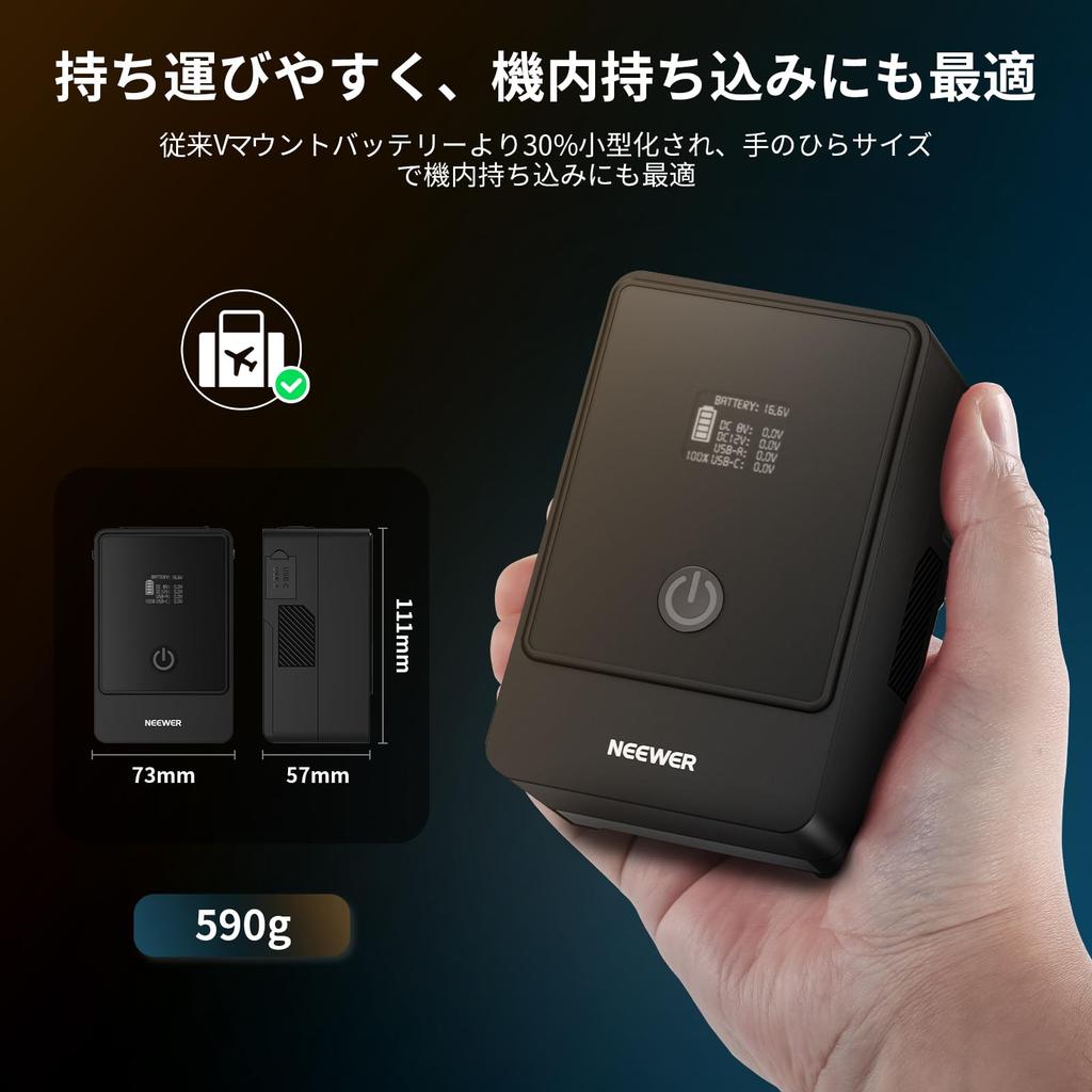 NEEWER Мини-аккумулятор 6800 мАч 99 Втч с двойным портом USB Type-C PD 65 Вт и OLED-дисплеем для видеокамер, совместимый с SmallRig BMPCC 4k и 6k, V-Mount 14,5 В