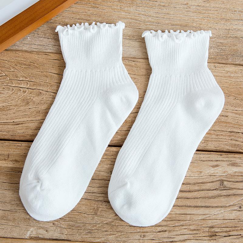 Solid Color Thin Harajuku Socks Spring Happy Women's Socks Cotton Colorful Kawaii Girls Fun Frill Riding Socks