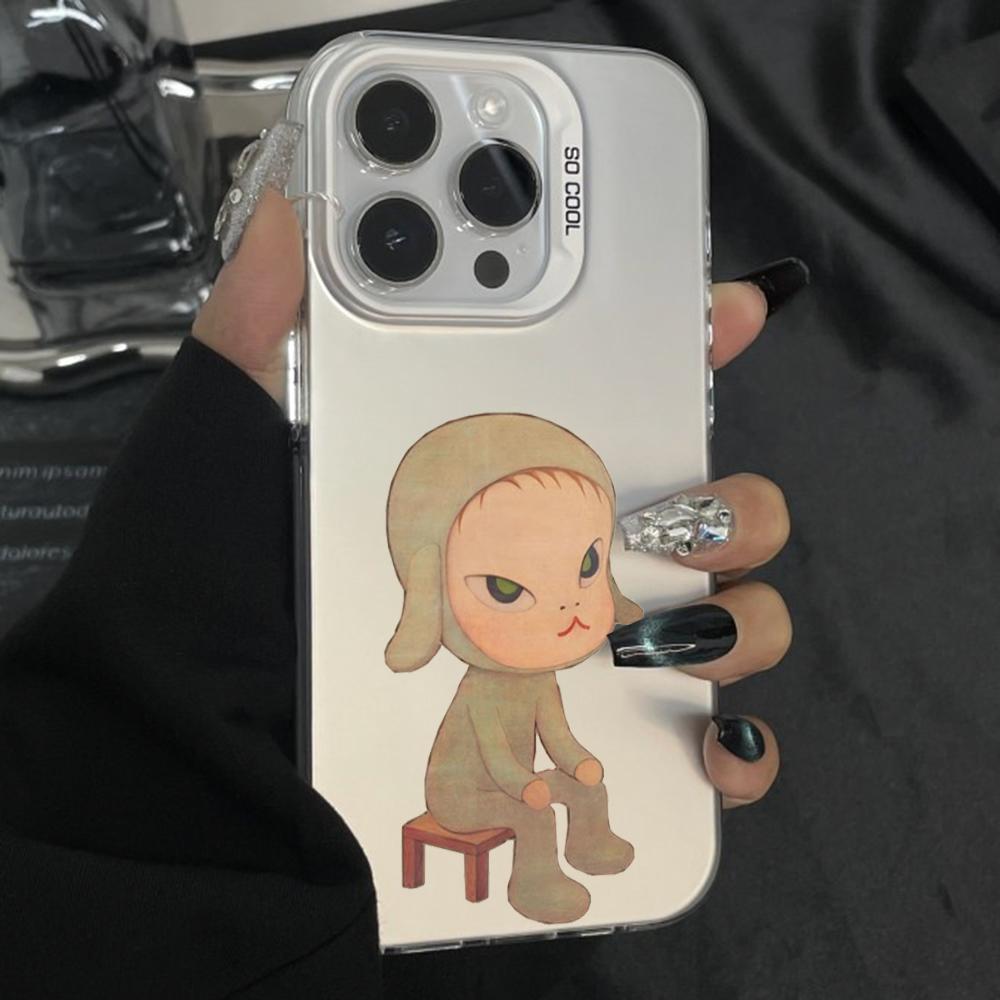 Y-Yoshitomo N-Nara Art Phone Case For iPhone 16,15,14,13,12,11,Pro,Max,Plus,Mini,XS Anti Fall Gray Silver Matte Hard Bumper