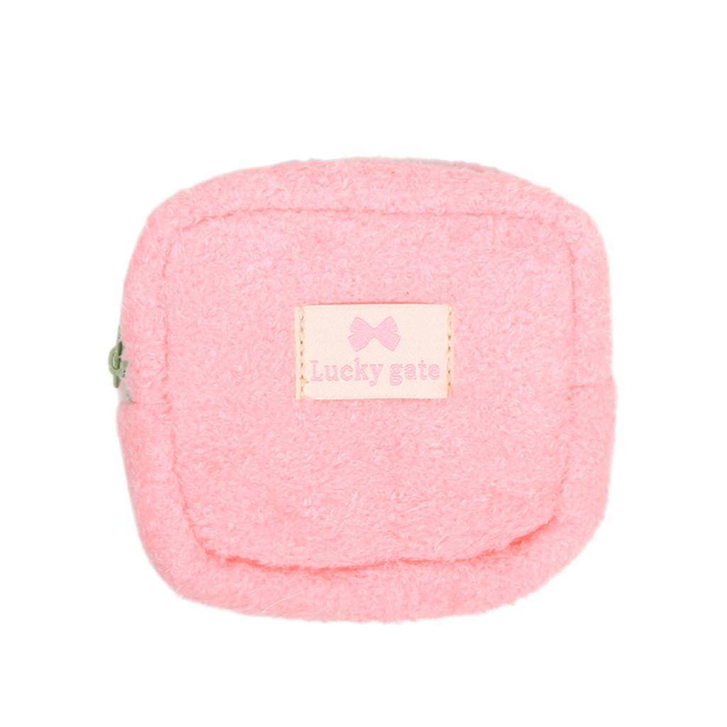 Однотонный плюшевый мини-кошелек для монет, милый кошелек для девочек, косметичка, помада, квадратные сумки-клатчи на молнии, портативный чехол для наушников