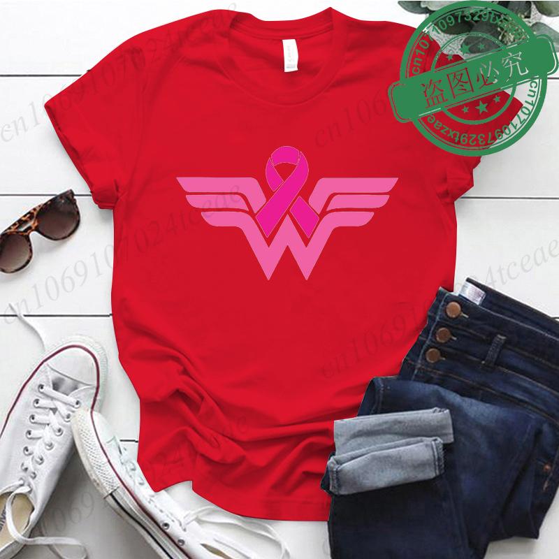 Summer Y2k Women Tshirt Cancer Ribbon Wonder Printed FeUnisex Clothing Short Sleeve Breast Cancer Awareness Tops Fighter Tees