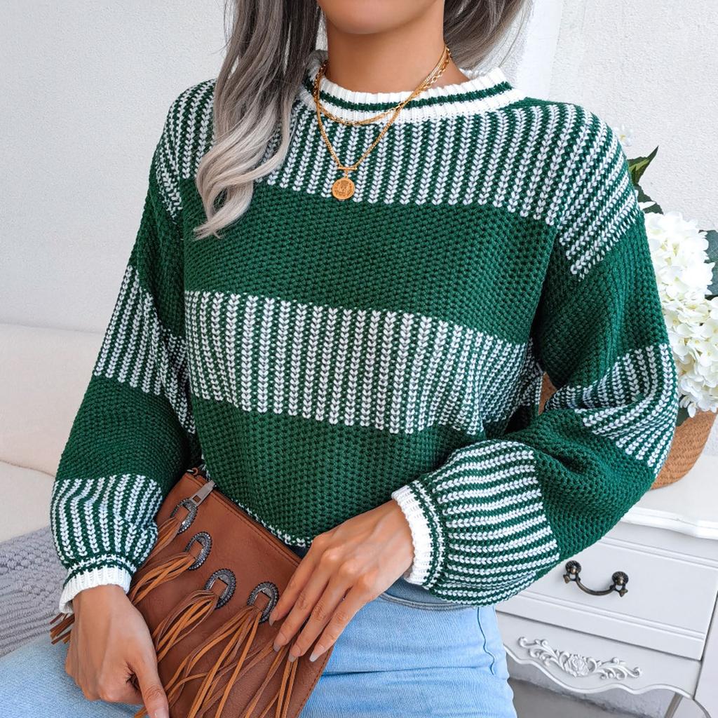 Женский свободный повседневный свитер с круглым вырезом и длинными рукавами в полоску с длинными рукавами