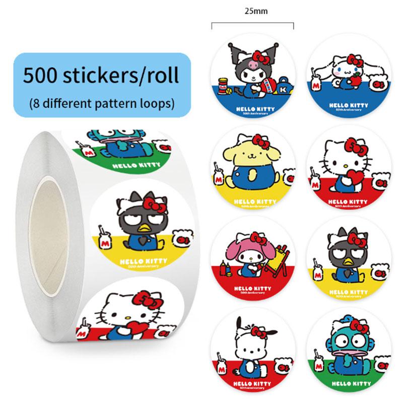 500 шт. Разные мультяшные наклейки Sanrio в рулоне, Декоративные наклейки для DIY для телефона, ноутбука, дневника, конверта, Печать, Канцелярские товары, Подарок для детей