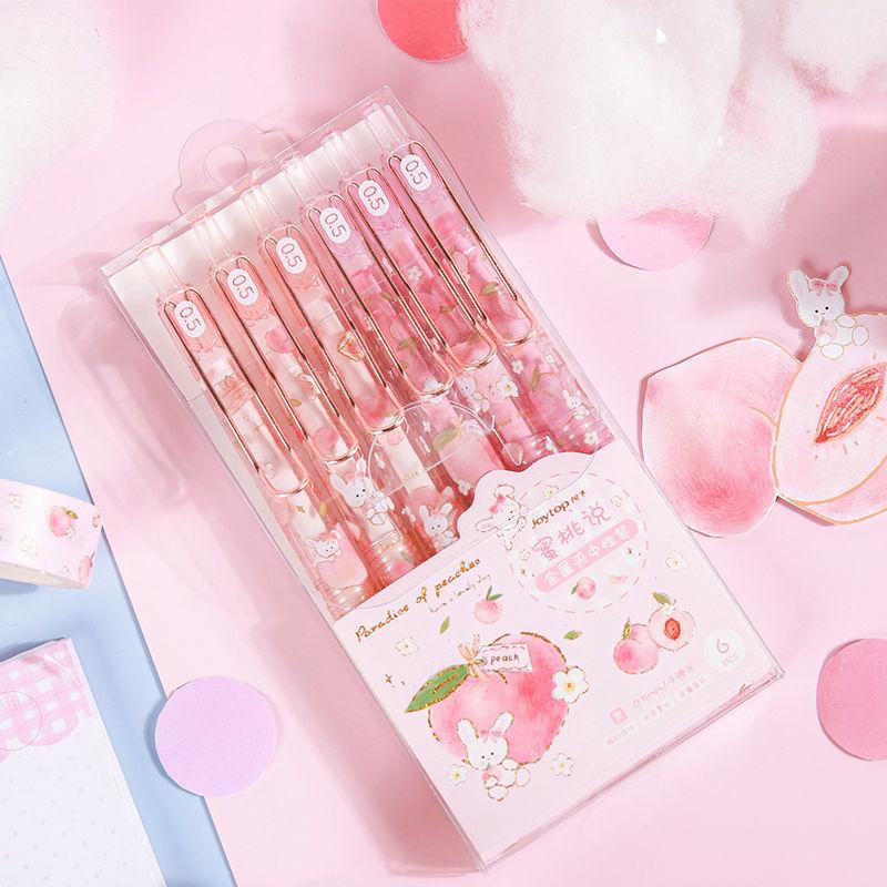 6 шт./упак. 0,5 мм Kawaii персик клубника фрукты гелевая ручка нейтральная ручка офисные школьные письменные принадлежности
