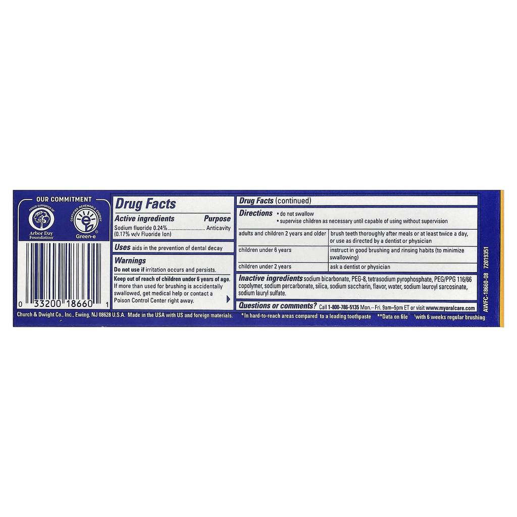 Arm & Hammer Advancewhite, Фторидная зубная паста для профилактики кариеса, Чистая мята, 121 г(4.3 унции)