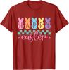 Happy Easter Bunny Graphic Tee Pastel Checkered Print Casual Short Sleeve T-Shirt