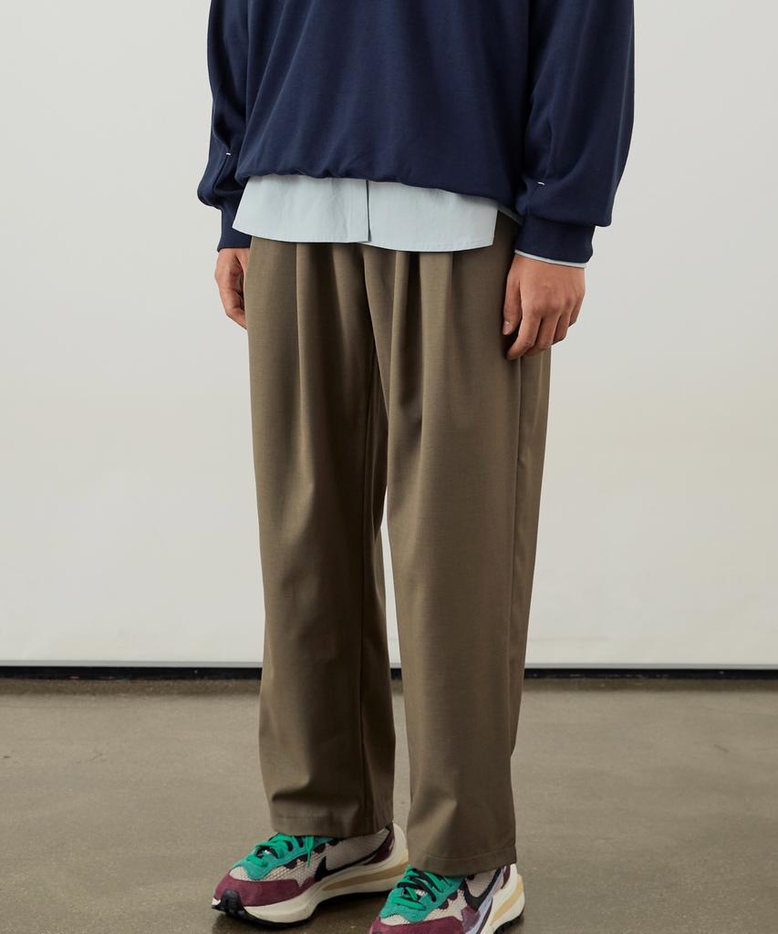 TOATEE Wide Wool Banded Slacks Khaki