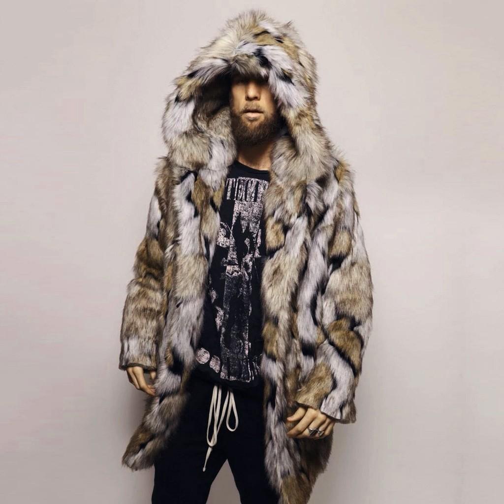 Модная мужская теплая леопардовая толстая куртка с капюшоном, искусственная верхняя одежда, пальто