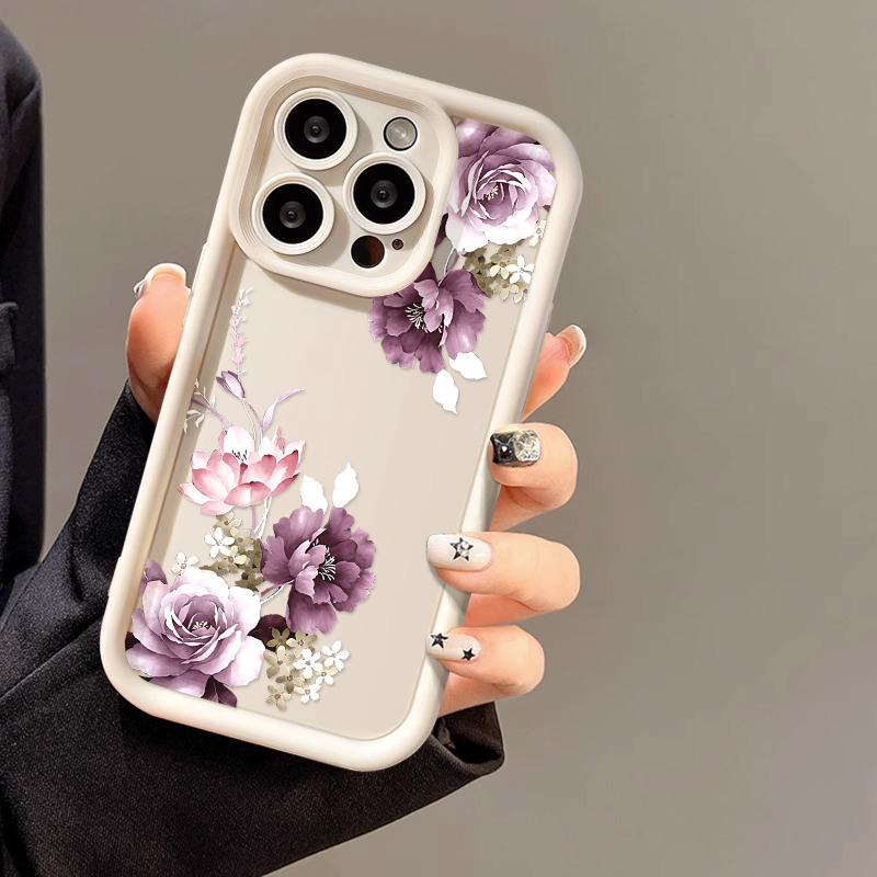 Peony Flower Phone Case For iPhone 15 Pro Max Case iPhone 16E 11 12 13 14 Soft Silicone Shockproof Phone Bumper Cover Case