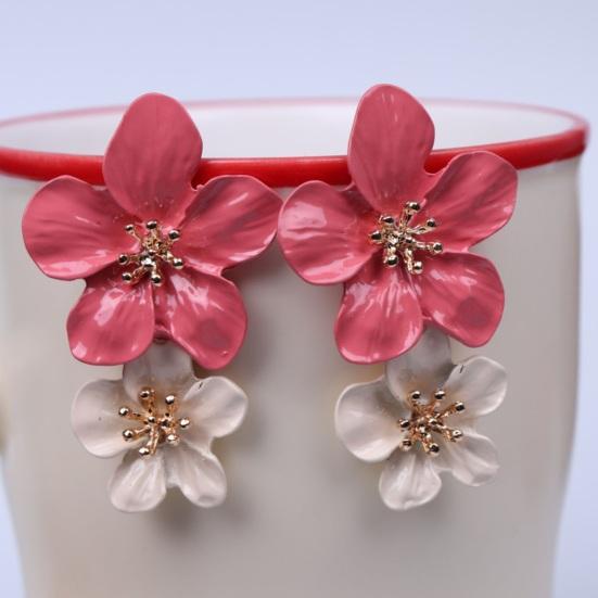1 Pair Colorful Flower Stud Earrings Matte Bright Color Elegant Nonallergic Sweet Flower