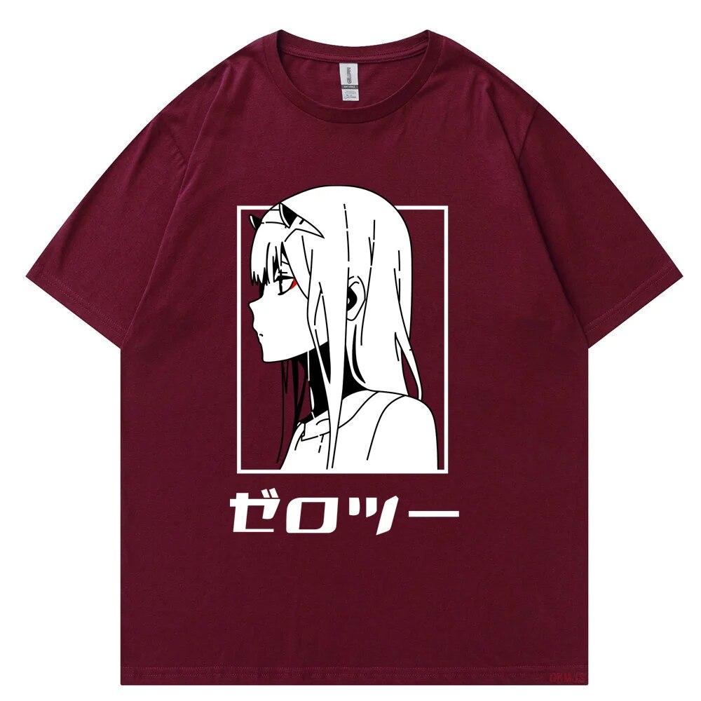 Футболка с японским аниме унисекс Kawaii Cartoon Zero Two Футболка Harajuku Топы унисекс Unisexga Футболки с рисунком Свободные топы унисекс большого размера Футболка