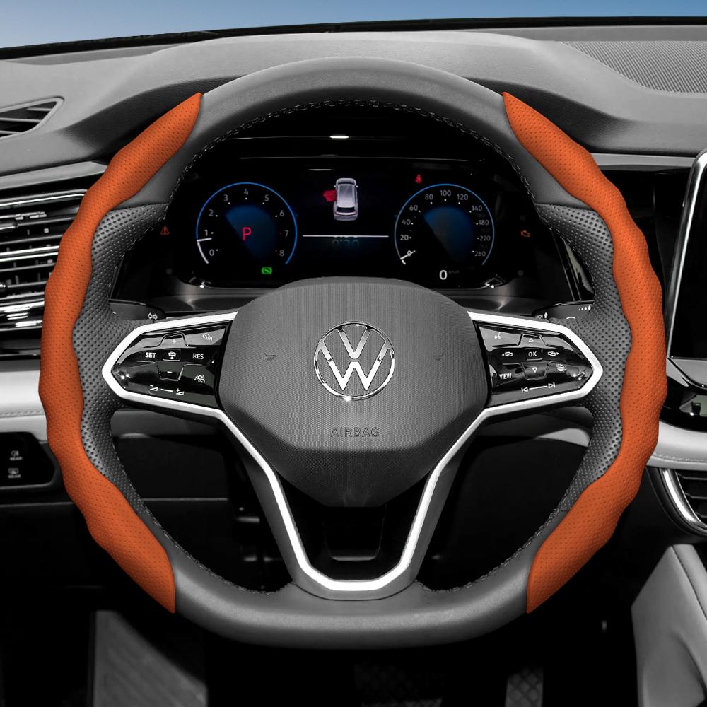 zkfan8 Suitable for Volkswagen Steering Wheel Cover, Wavy Sports Breathable Leather Segmented Anti-Slip Sweat-Absorbing