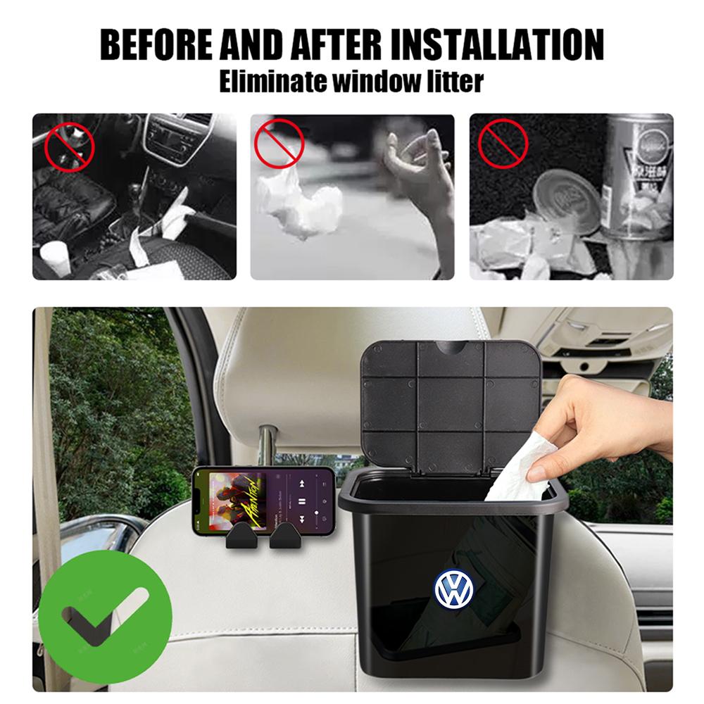 1pcs ABS Car Trash Can Hanging Trash Bin Garbage Box Center Cover For VW Rline Golf Polo Passat B6 Touran Tiguan GTD GTI Motion BDS1