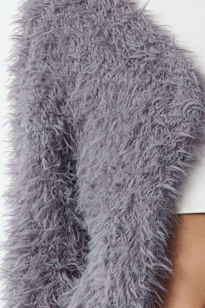 Women's Fashionable Stylish Cardigan Stone Soft Textured Furry Coat Look Knitwear Cardigan