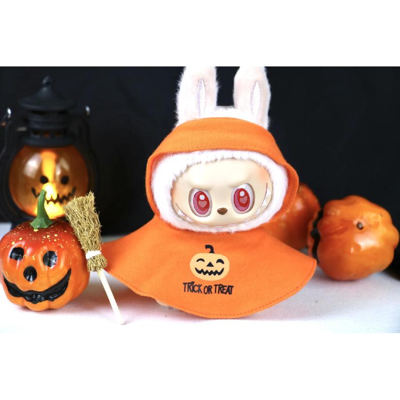 Halloween Atmosphere Pumpkin Cape for Labubu Cute Magic Broom Cloak Set Bat Decorative Button for 17cm Ladbubu Dolls Accessories
