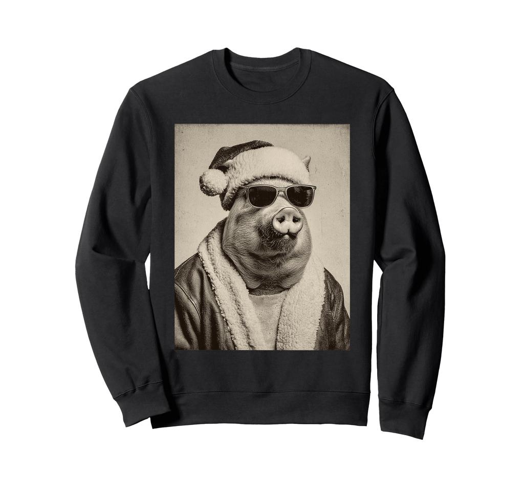 Funny Pig Sunglasses Retro Christmas Festive Animal Sweatshirt