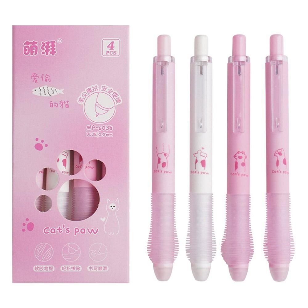 4PCS/Set 0.5mm Blue/Black Ink Erasable Pen Press Type Ballpoint Pen Creative Gel Pen  Student