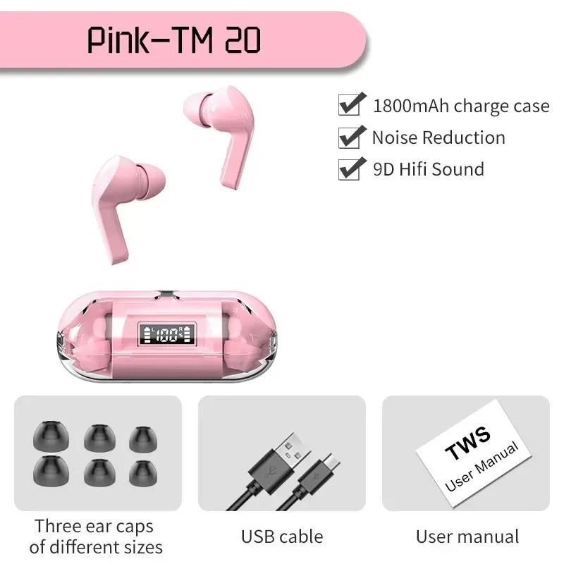TWS TM20 беспроводные Bluetooth-наушники со светодиодным дисплеем, сенсорные наушники с шумоподавлением, спортивные музыкальные игровые наушники, водонепроницаемые