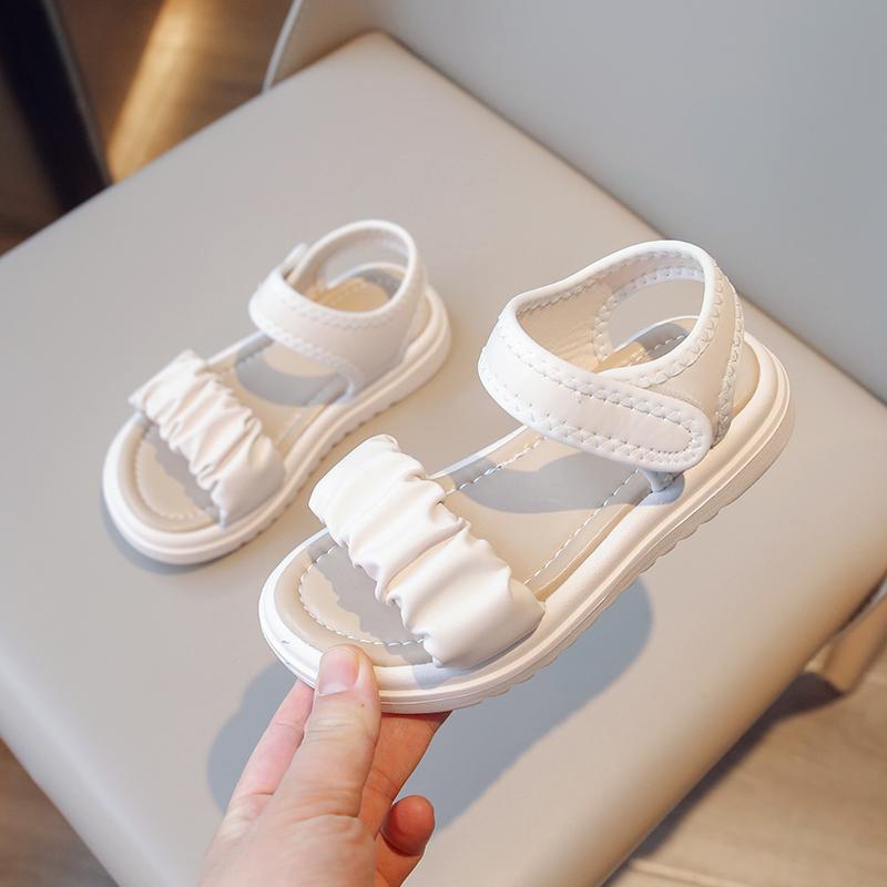 2024 Новые летние сандалии для мальчиков, симпатичные, на липучках, простые, детские, пляжные туфли для девочек, нескользящие, дышащие, повседневные туфли для детей