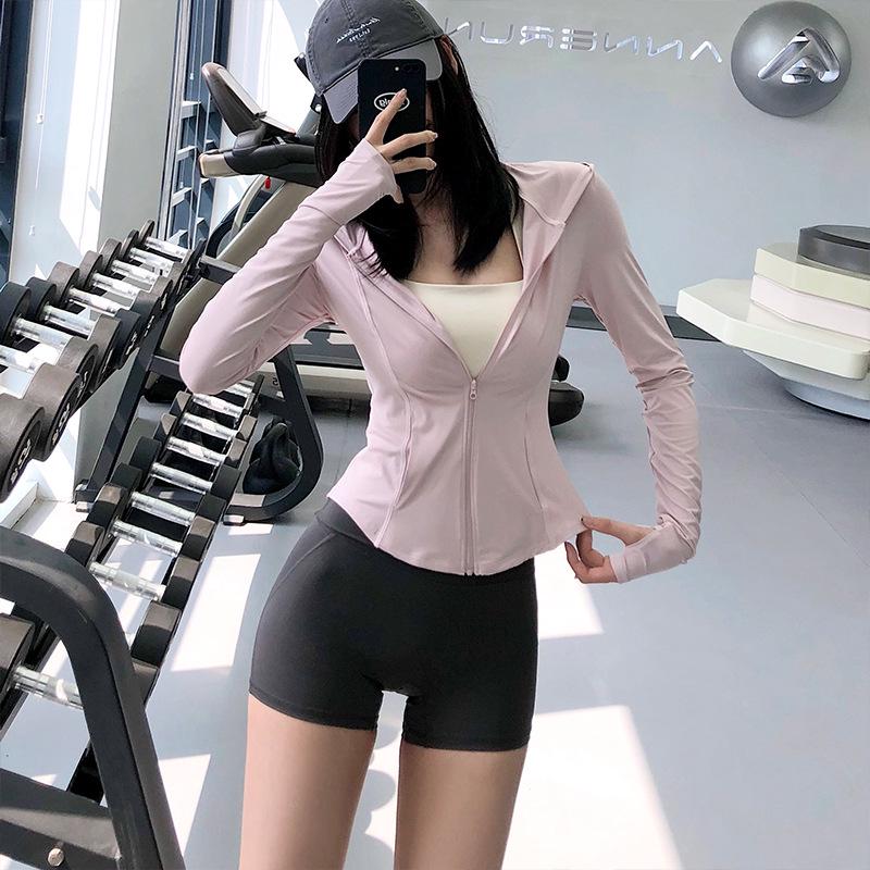 Женская утягивающая куртка для йоги с капюшоном – эластичный кардиган на молнии для бега и фитнеса