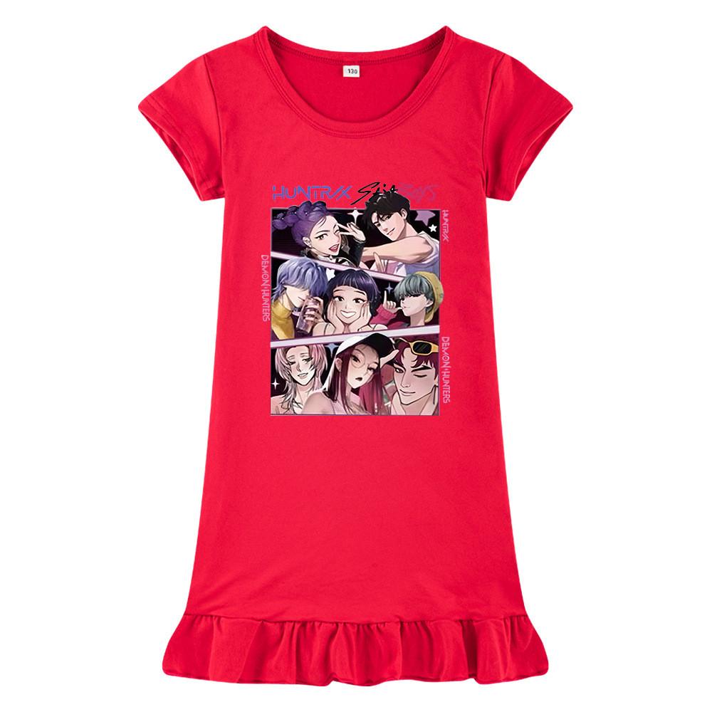 M1224 Kids Girls Sajaboys Kpop Rumi Zoey Mira Print Short Sleeves Ruffle Dress