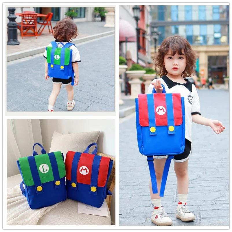Super Mario Bros Large Capacity Waterproof Nylon Backpack Kids Kindergarten School Bag Anime Cosplay Gift